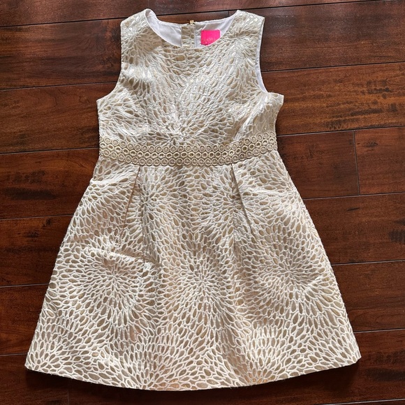 Lilly Pulitzer Gold & Cream Metallic Jacquard Dress Size 10 -  greenwatershopping.com